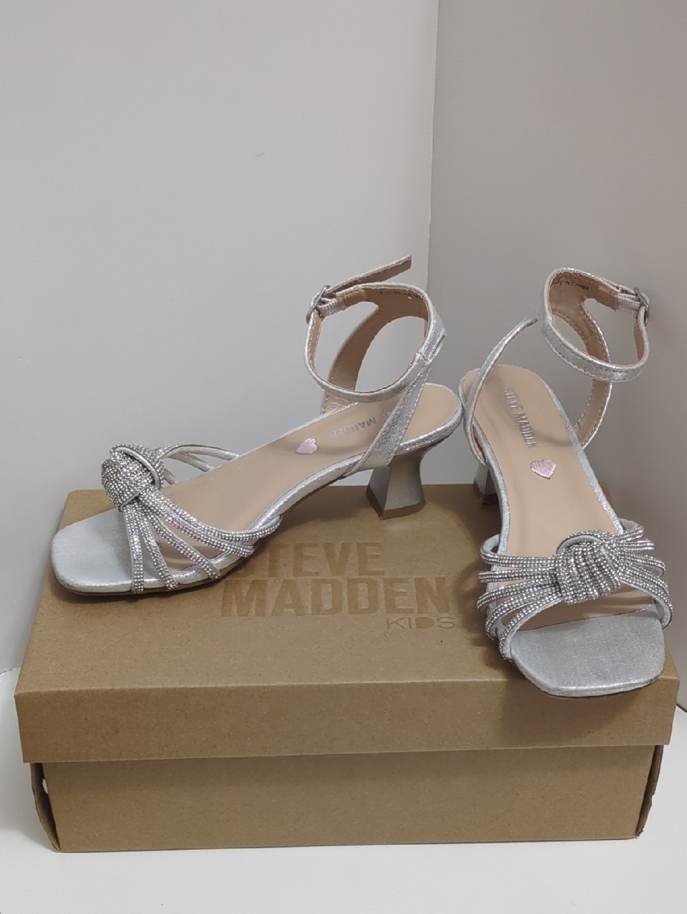 Steve Madden Silver Rhinestone Knot Ankle-Strap Heels